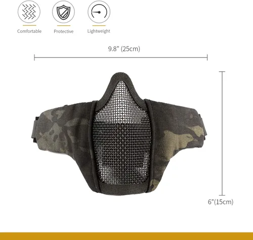 Vista 2 de OneTigris Foldable Tactical Airsoft Mesh Half Mask Helmet Compatible 800FPS ANSI Z80.3 certified,soft foam cheek pads,skull cap strap included