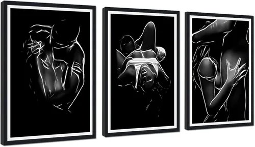 Vista 23 de Novatique 3 piezas de arte de pared sexy en blanco y negro para parejas desnudas, decoración de pared abstracta de amor para mujeres y hombres, arte