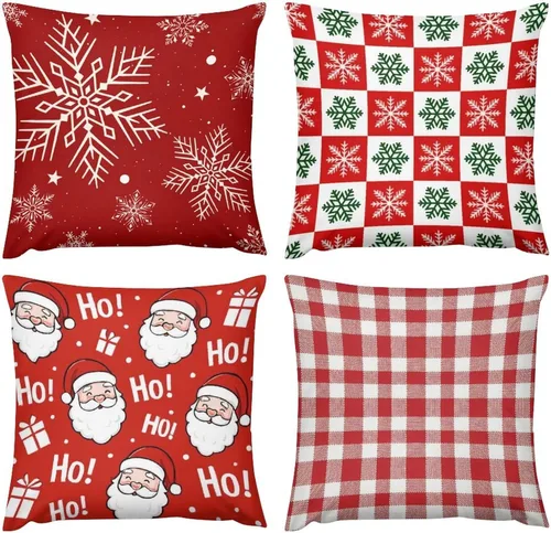 Vista 19 de Juego de 4 fundas de almohada decorativas de árbol de Navidad con estampado de ambos lados, 16 x 16 pulgadas, fundas de almohada de bosque