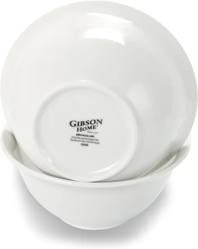 Vista 2 de Gibson Home Juego de 2 cuencos redondos de cerámica multiusos de 7.5 pulgadas en color blanco