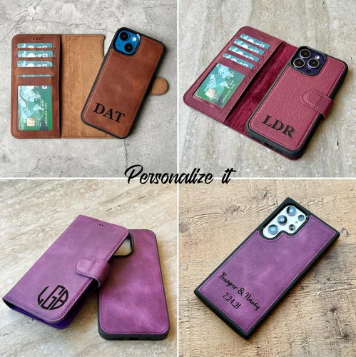 Vista 6 de HARDISTON Funda tipo cartera compatible con Samsung Galaxy S21, hecha a mano, de piel auténtica, cubierta magnética desmontable tipo flip con Negro