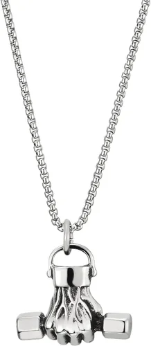 Vista 2 de Collar con colgante de mancuernas de acero para hombre con cadena de 30 pulgadas, oro plateado