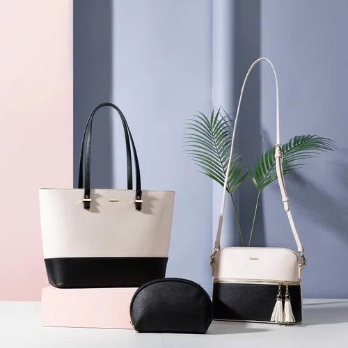 Vista 3 de LOVEVOOK Bolsos de mano para mujeres, bolsos de hombro, bolso tote, bolso satchel, bolso hobo, conjunto de bolso de 3 piezas