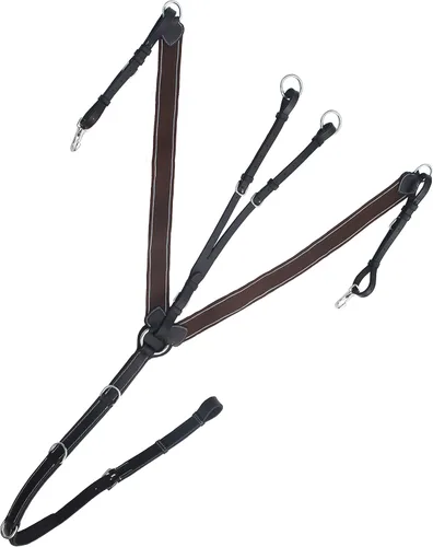 Vista 8 de Exion Horse - Peto elástico con accesorio para correr, acolchado suave, pechera de cuero inglés ajustable para caballos, elástico marrón con líneas