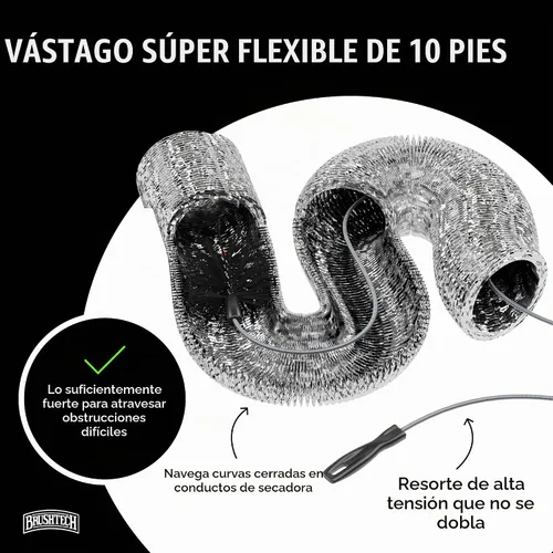 Vista 2 de Brushtech B68C cepillo para limpiar y secar conductos de ventilación, 10 pies de longitud
