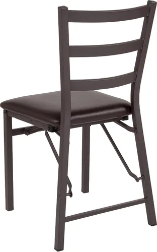 Vista 8 de EMMA + OLIVER Paquete de 2 sillas plegables de metal con respaldo de escalera con asiento de vinilo marrón