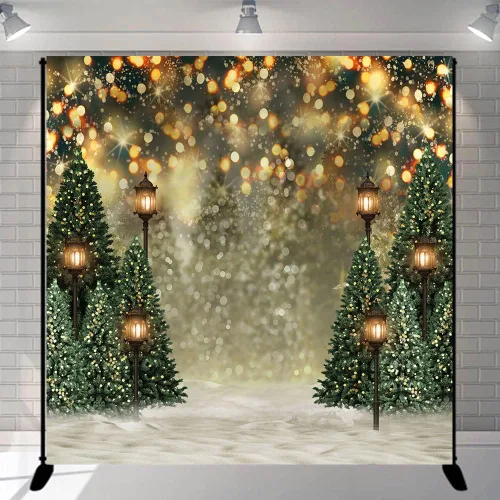 Vista 10 de Mocsicka Fondo de paisaje de bosque de invierno nevado, árbol de pino de Navidad con puntos de halo para fotografía, fondo de invierno, bosque