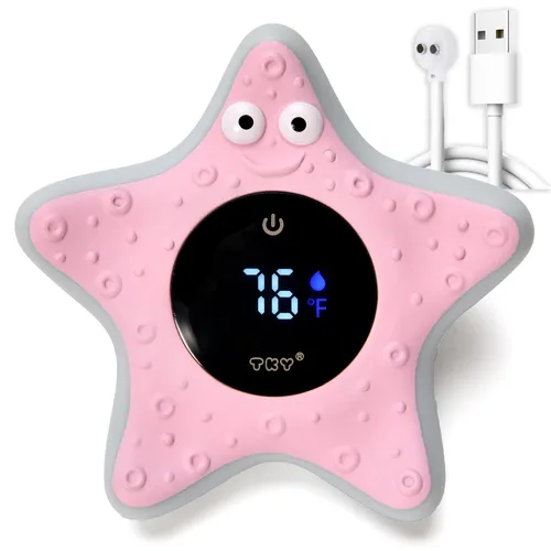 Vista 10 de Termómetro de baño para bebé, termómetro digital flotante de agua con pantalla LED y alertas de temperatura de color, juguete de baño recargable