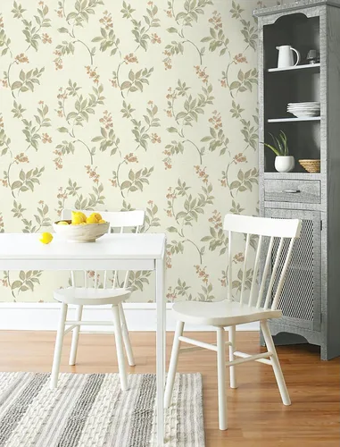 Vista 7 de Vinjiasin Papel tapiz autoadhesivo para despegar y pegar, papel de contacto floral beige, hojas de flores vintage autoadhesivo, papel de pared