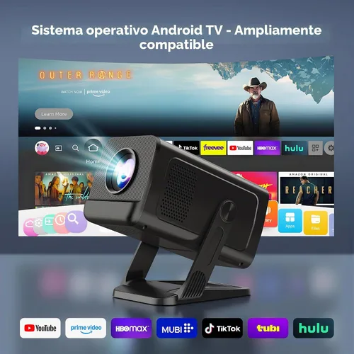 Vista 2 de Mini proyector para dormitorio con WiFi y Bluetooth bidireccional 1080P 4K soporte inteligente Android TV OS Aplicaciones integradas Keystone