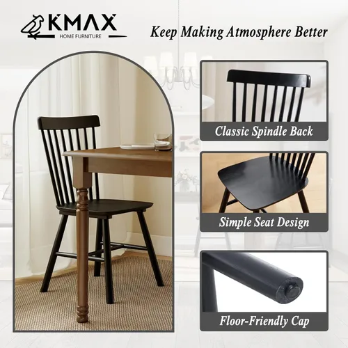 Vista 4 de Windsor - Juego de 2 sillas de comedor, sillas de madera con Negro