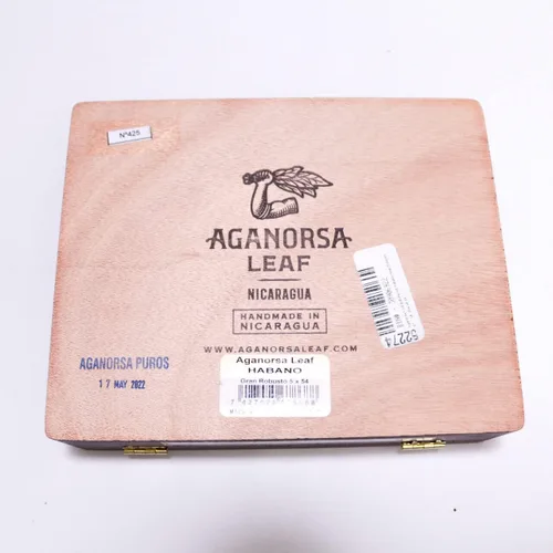 Vista 7 de Aganorsa Leaf Gran Robusto La Validacion Habano Caja Vacía de Madera para Puros 7.5" x 6" x 2