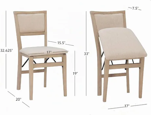 Vista 3 de Linon Keira Sillas plegables de madera rústica natural con asiento y respaldo acolchados en beige – Conjunto de 2