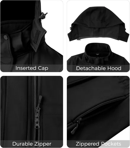 Vista 5 de wantdo Chaqueta larga Softshell con capucha para mujer, chaqueta cortavientos con forro polar