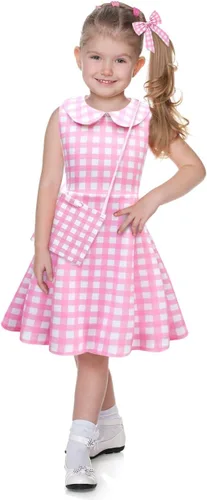 Vista 2 de Vestidos de disfraz para niñas, vestido de cosplay de muñeca rosa con accesorios