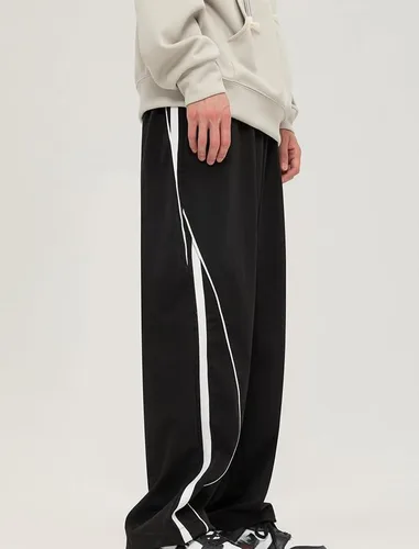Vista 4 de Pantalones deportivos holgados para hombre, pantalones de paracaídas, pierna ancha, pantalones de pista Y2k, pantalones cargo de rayas laterales