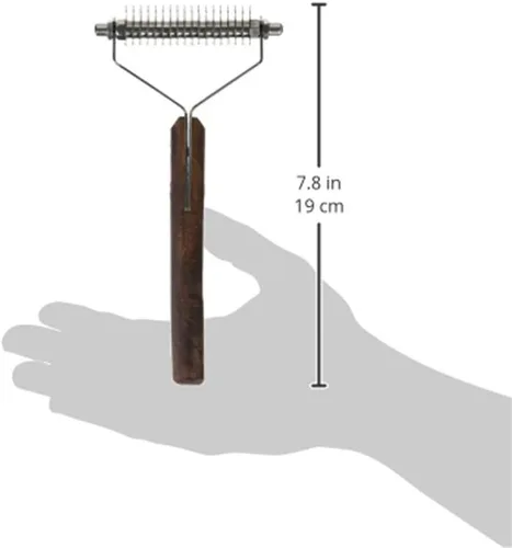 Vista 2 de TAMSCO Peine de pelar/desincrustar (18 cuchillas) mango de madera mango de madera acero inoxidable 18 dientes peine extremos curvos para seguridad