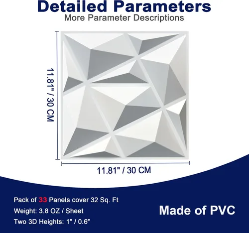 Vista 9 de MIX3D Paquete de 33 paneles de pared 3D, diseño moderno con textura de diamante para decoración de pared interior en sala de estar, dormitorio, sala