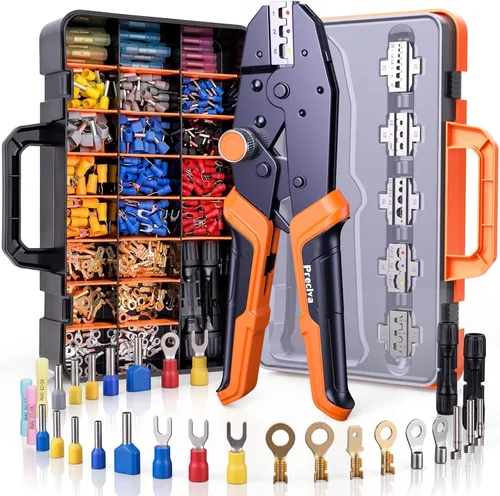 Vista 8 de Preciva Juego de herramientas de crimpado aislado con estuche de almacenamiento, kit de crimpadora de alambre de trinquete con 350 terminales