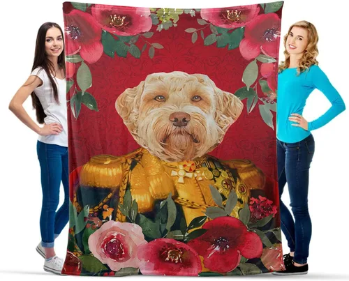 Vista 5 de Zocoshi Manta personalizada de retrato de mascota, retrato de mascota personalizado, manta de retrato de mascota real, manta de regalo conmemorativa