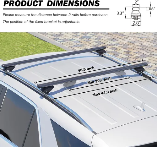 Vista 2 de COWVIE Barras cruzadas de techo de aluminio de 47 pulgadas para carriles laterales elevados, barras de carga ajustables, capacidad de carga de 165