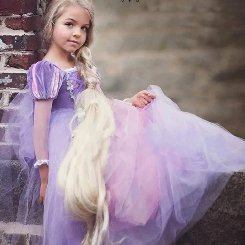 Vista 3 de MYRISAM Disfraz de princesa Rapunzel de Sofía para niñas, disfraz de Halloween, fiesta de disfraces, cosplay, vestido de cumpleaños de cuento