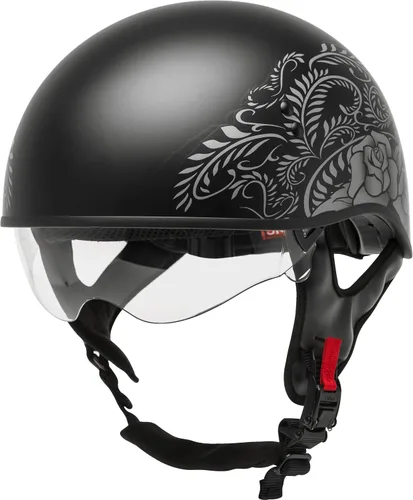 Vista 5 de GMAX HH-65 Naked Motorcycle Street Half Casco (rosa mate negro/plata, L)