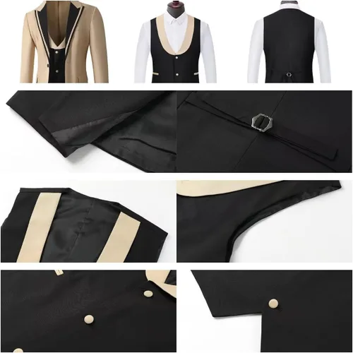 Vista 4 de Esmoquin negro para hombre, traje de boda de 3 piezas para hombre, ajuste delgado, esmoquin, trajes de baile de graduación, trajes de fiesta