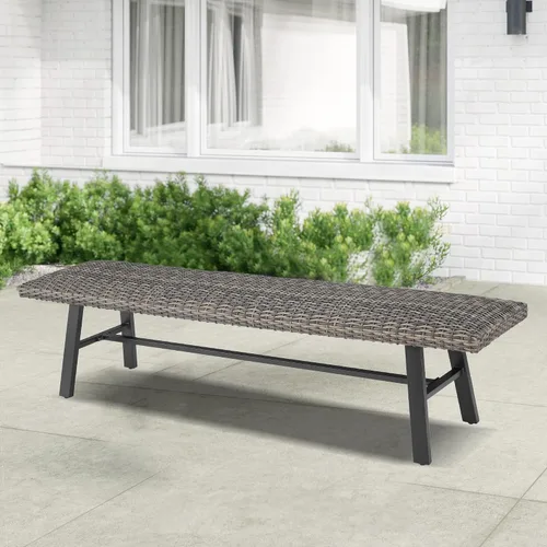 Vista 11 de Ulax furniture Mesa de comedor para patio al aire libre, mesa de comedor rectangular de 82 pulgadas con acabado similar a la madera, ideal