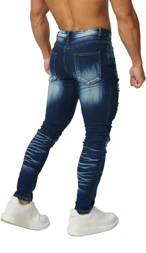 Vista 4 de HUNGSON Pantalones de mezclilla ajustados rasgados para hombre