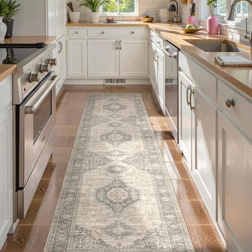 Vista 9 de Lahome Alfombra oriental lavable de área pequeña, 2 x 3 pies, para entrada, cocina, ultra fina, suave, tapete antideslizante para puerta de Azul
