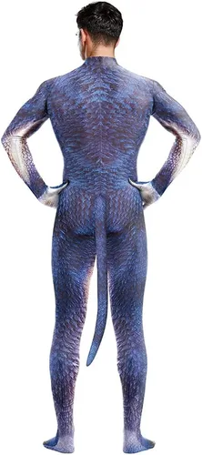 Vista 78 de Disfraz de animal para hombre con estampado de cola grande, overol peludo de elastano para cosplay, fiesta de Halloween