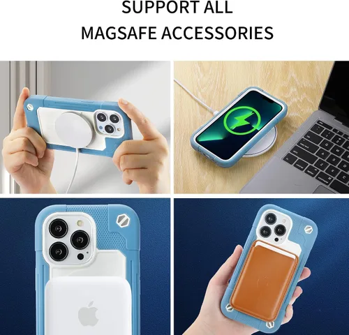 Vista 6 de MARKILL Funda magnética para iPhone 13 Pro Max, compatible con MagSafe, protección de grado militar, color azul hielo