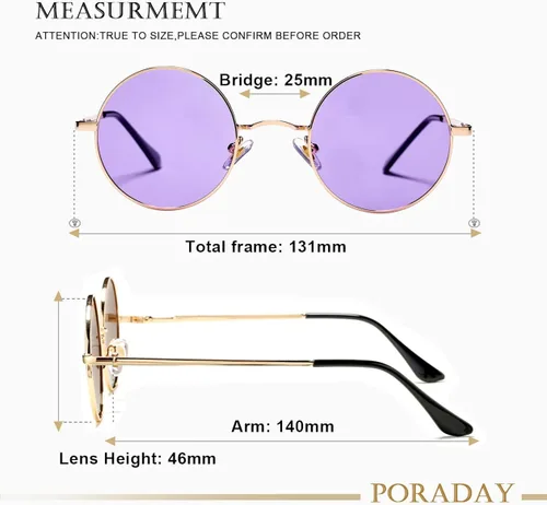 Vista 7 de PORADAY Circle Lennon - Gafas de sol redondas polarizadas estilo hippie pequeño círculo