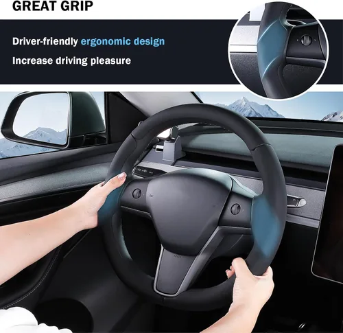 Vista 4 de Funda para volante para Tesla Model 3 (2017-2023) / Modelo Y (2020-2024), antideslizante, agarre cómodo, transpirable, accesorios personalizados