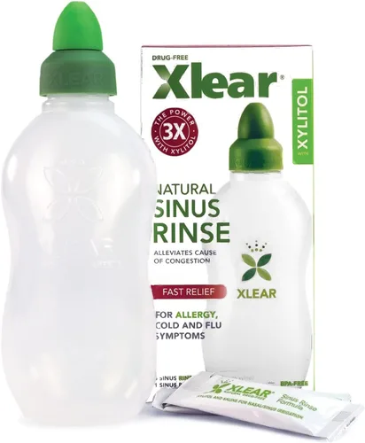 Vista 8 de Sistema de irrigación nasal Xlear con xilitol natural con 6 paquetes de solución salina y 1 botella para enjuague sinusal - Limpiador nasal