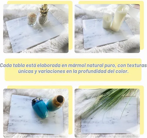 Vista 5 de Yew & Tulip Tabla de mármol blanco de 16 x 10 pulgadas con patas de goma antideslizantes, masa y tabla de cortar