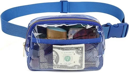 Vista 3 de Riñonera transparente para mujer, aprobada por el estadio, bolsa cruzada transparente con cinturón ajustable para entrenamiento, compras, viajes