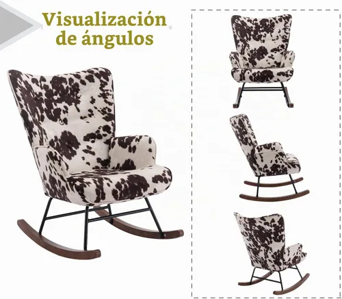 Vista 6 de EALSON Mecedora tapizada de tela, silla mecedora con respaldo copetudo y base de madera, sillón moderno y cómodo para dormitorio, sala de estar, vaca