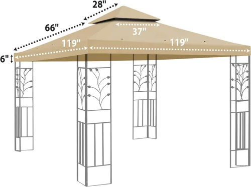 Vista 4 de BenefitUSA Toldo de repuesto para kiosco de 10 x 10 pies, cubierta superior de doble nivel (beige)