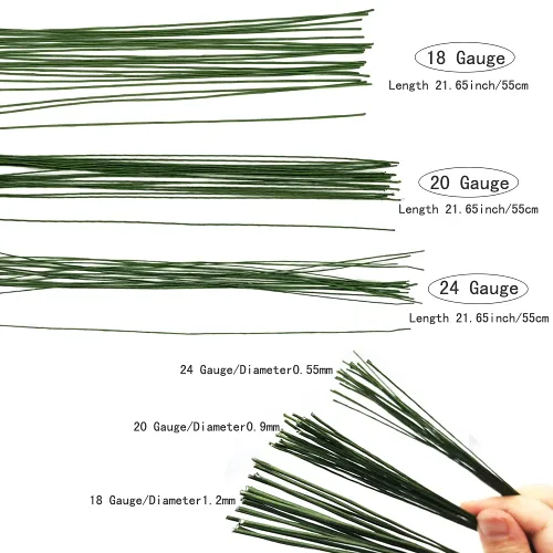 Vista 2 de Saktopdeco Alambre de tallos florales de 21.6 pulgadas, alambre envuelto en papel verde, calibre 18, calibre 20, calibre 24, para manualidades