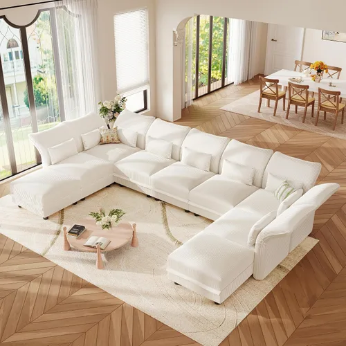 Vista 13 de LLappuil - Sofá seccional en forma de L con almacenamiento, sofás seccionales modulares beige de pana para sala de estar con brazos y respaldos Pana