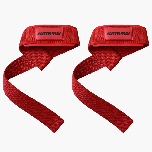 Vista 4 de Correas rojas de alta calidad para levantamiento de pesas, correas de elevación de algodón resistente con acolchado de neopreno para peso muerto