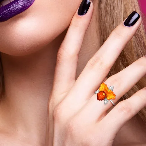Vista 5 de Santuzza Anillo de plata de ley 925 con diseño de flores esmaltadas para mujer