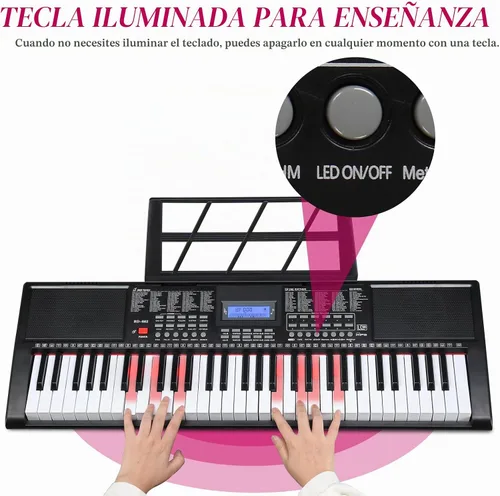 Vista 2 de GLARRY Teclado de piano electrónico portátil de 61 teclas para principiantes con teclas iluminadas, pantalla LCD, micrófono, auriculares, 3 modos