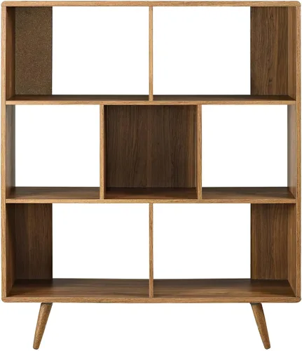 Vista 4 de Modway Transmit Mid-Century Offset Cube - Estantería de madera de 7 niveles en nogal