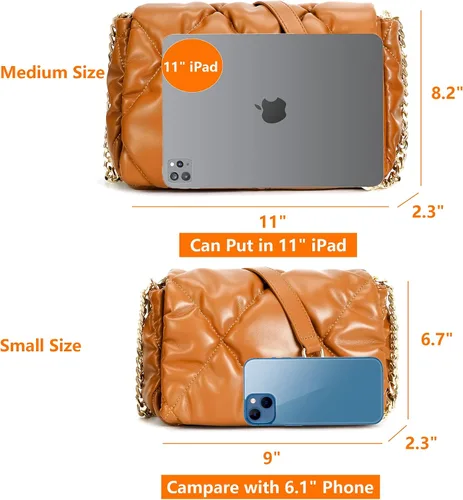 Vista 5 de Herald Bolsa de hombro acolchada acolchada para mujer con cadena gruesa acolchada a la moda fruncida, bolsa lateral