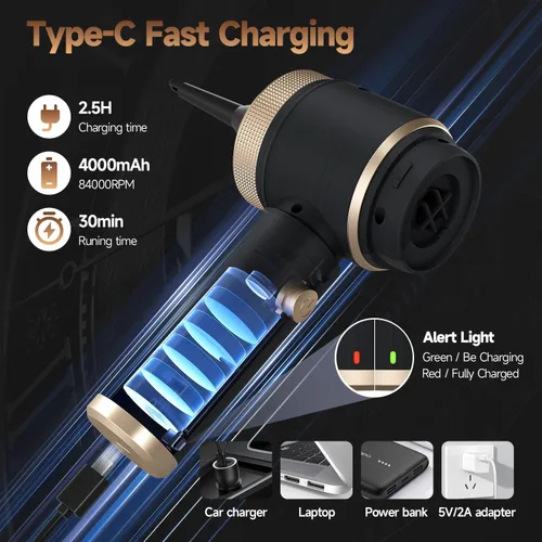 Vista 5 de Aspiradora portátil inalámbrica para automóvil, 16000PA, limpiador de automóvil de mano de succión fuerte con filtros HEPA duales, luz LED, mini