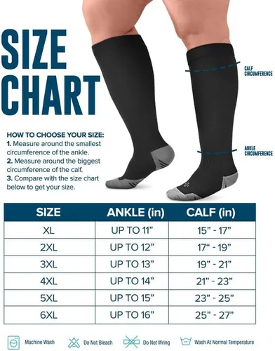 Vista 6 de Doctor's Select 3 Pairs Plus Size Compression Socks Wide Calf - Upt o 6XL 20-30 mmHg Compression Socks for Women Wide Calf