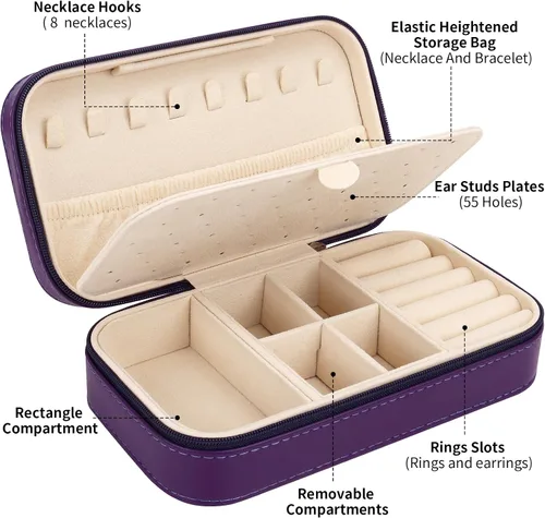 Vista 2 de DesignSter Joyero de viaje, estuche portátil de piel sintética, pequeñas cajas de joyería para regalos, organizador de joyas de viaje para mujeres